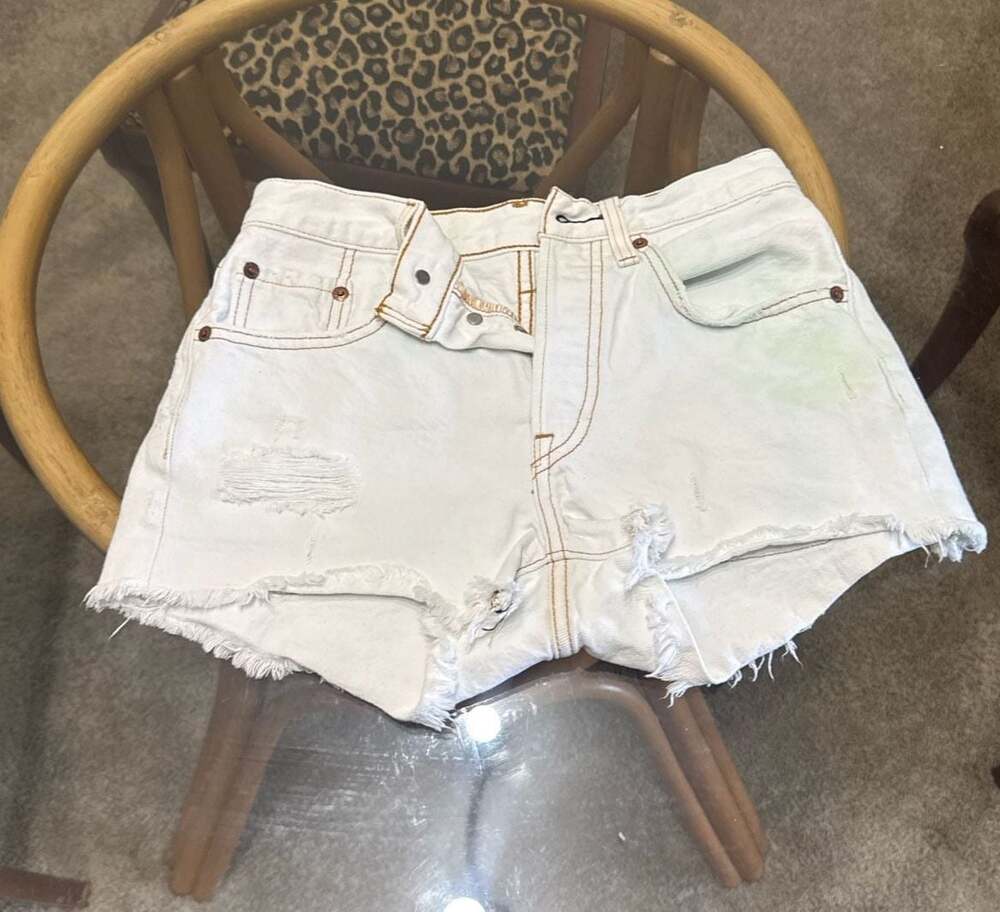 Levi's Premium 501 Original Distressed White Denim Shorts